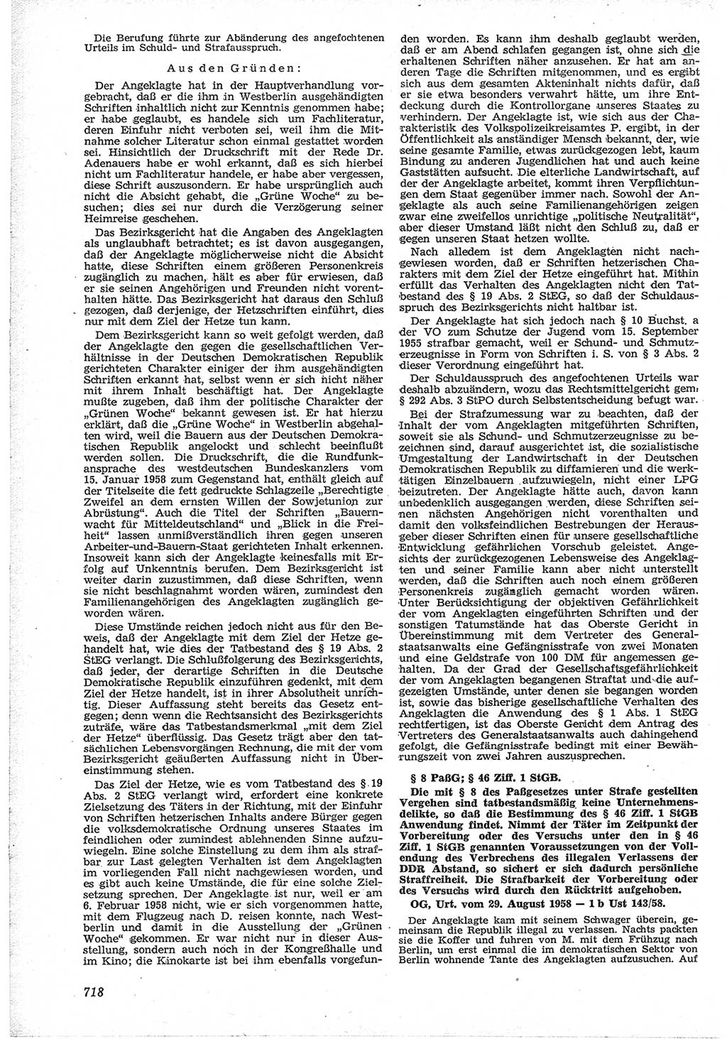 Neue Justiz (NJ), Zeitschrift für Recht und Rechtswissenschaft [Deutsche Demokratische Republik (DDR)], 12. Jahrgang 1958, Seite 718 (NJ DDR 1958, S. 718)