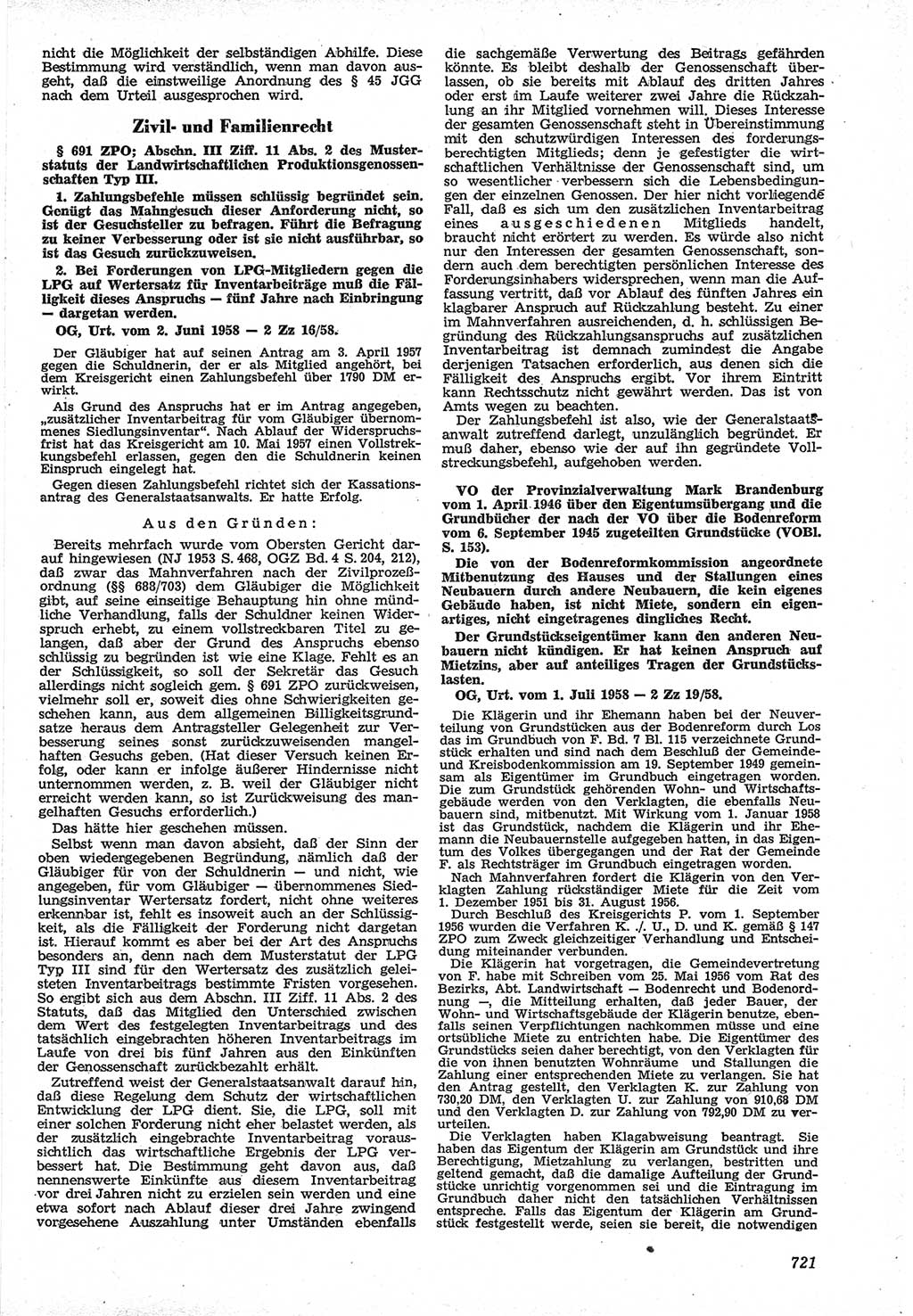 Neue Justiz (NJ), Zeitschrift für Recht und Rechtswissenschaft [Deutsche Demokratische Republik (DDR)], 12. Jahrgang 1958, Seite 721 (NJ DDR 1958, S. 721)