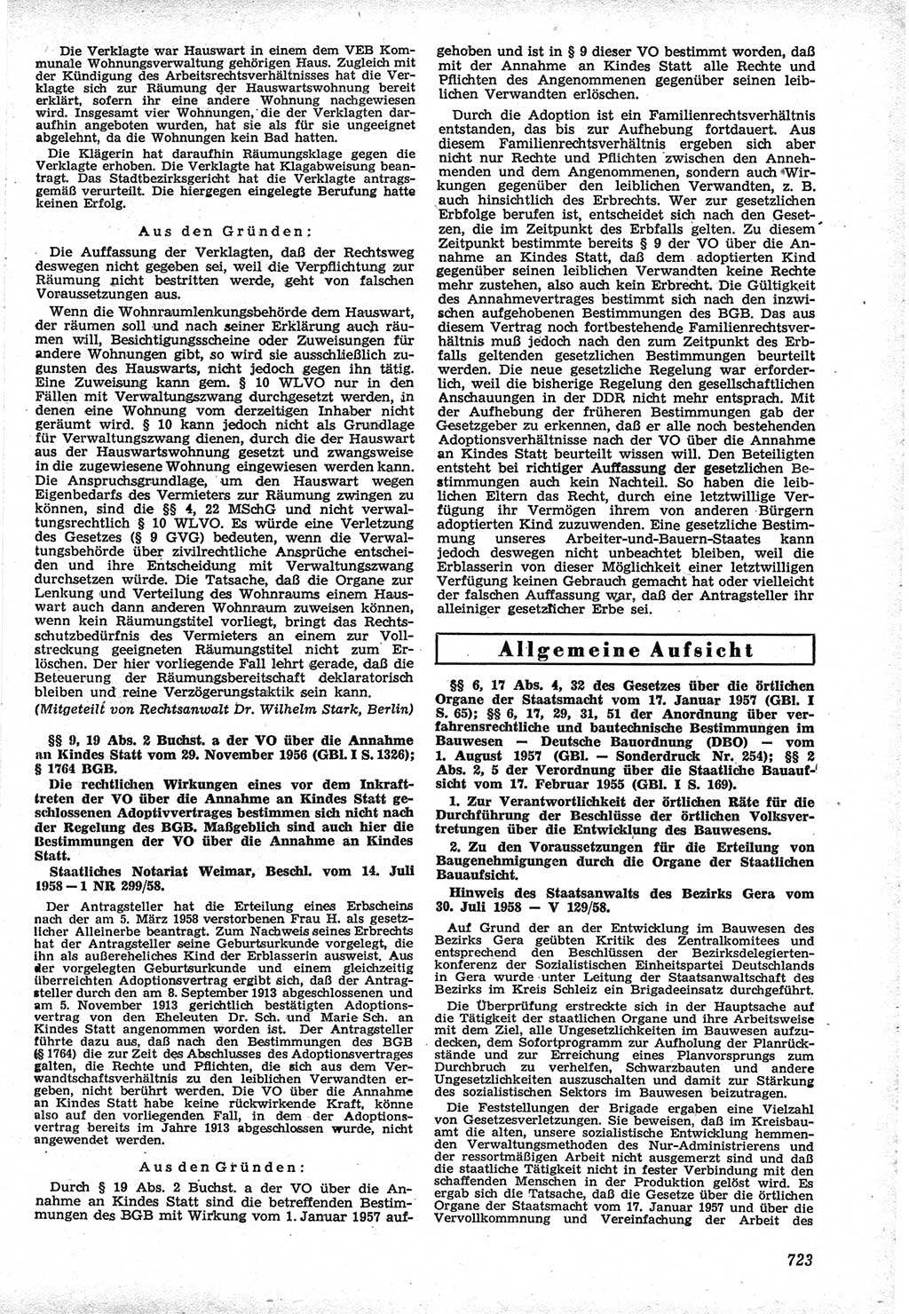 Neue Justiz (NJ), Zeitschrift für Recht und Rechtswissenschaft [Deutsche Demokratische Republik (DDR)], 12. Jahrgang 1958, Seite 723 (NJ DDR 1958, S. 723)