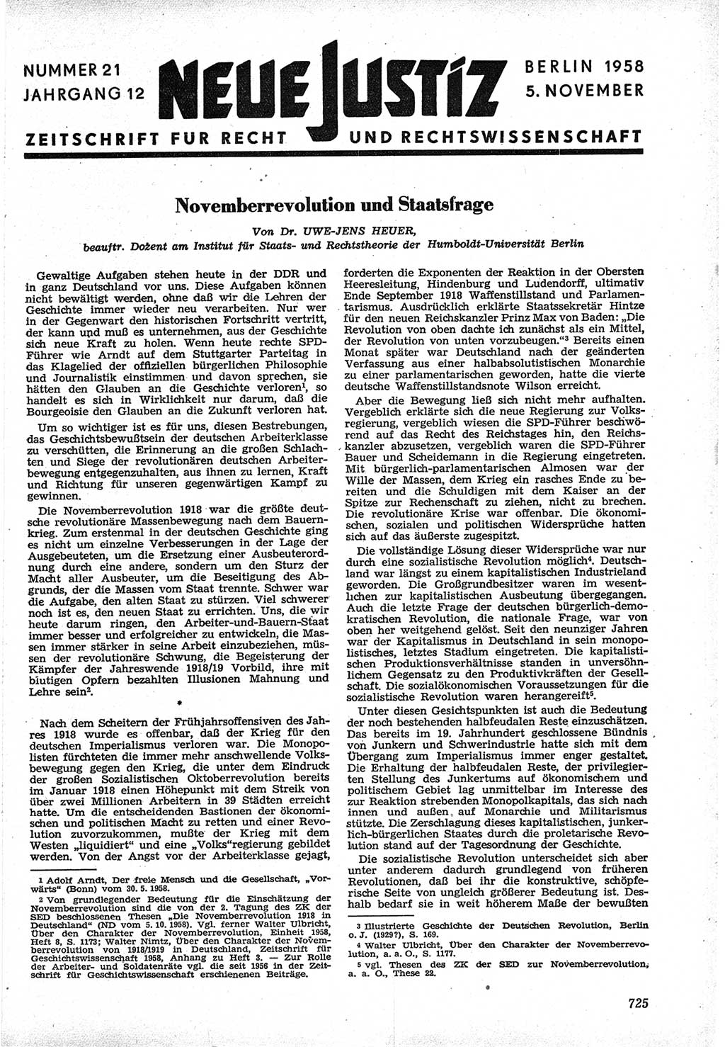 Neue Justiz (NJ), Zeitschrift für Recht und Rechtswissenschaft [Deutsche Demokratische Republik (DDR)], 12. Jahrgang 1958, Seite 725 (NJ DDR 1958, S. 725)