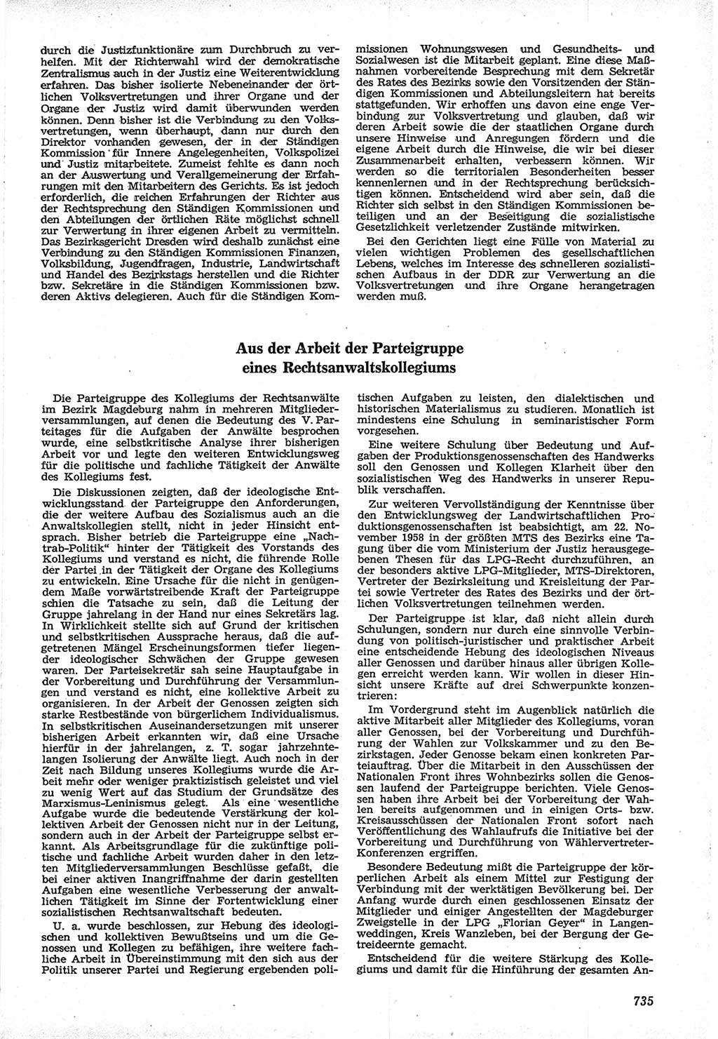 Neue Justiz (NJ), Zeitschrift für Recht und Rechtswissenschaft [Deutsche Demokratische Republik (DDR)], 12. Jahrgang 1958, Seite 735 (NJ DDR 1958, S. 735)