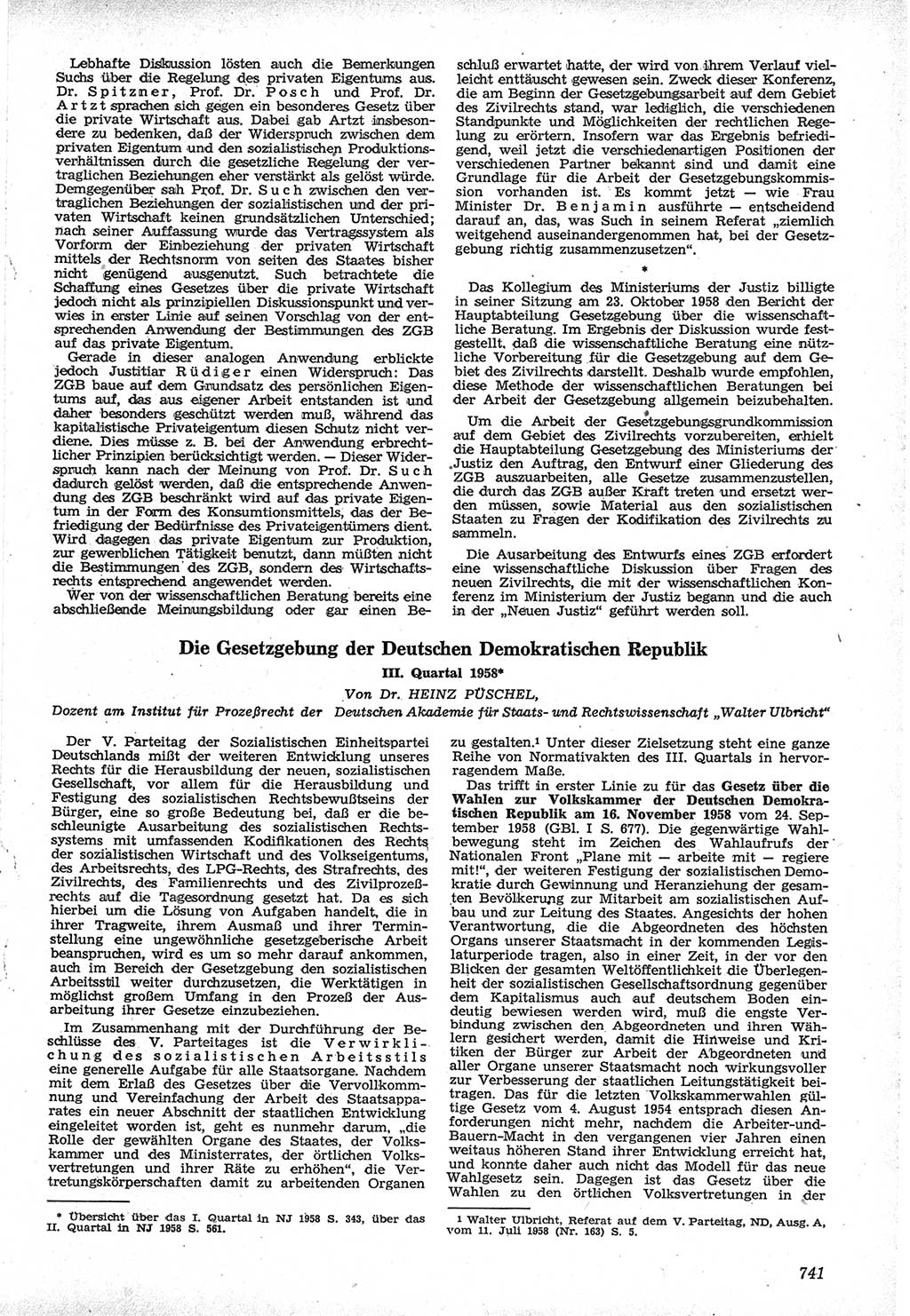 Neue Justiz (NJ), Zeitschrift für Recht und Rechtswissenschaft [Deutsche Demokratische Republik (DDR)], 12. Jahrgang 1958, Seite 741 (NJ DDR 1958, S. 741)