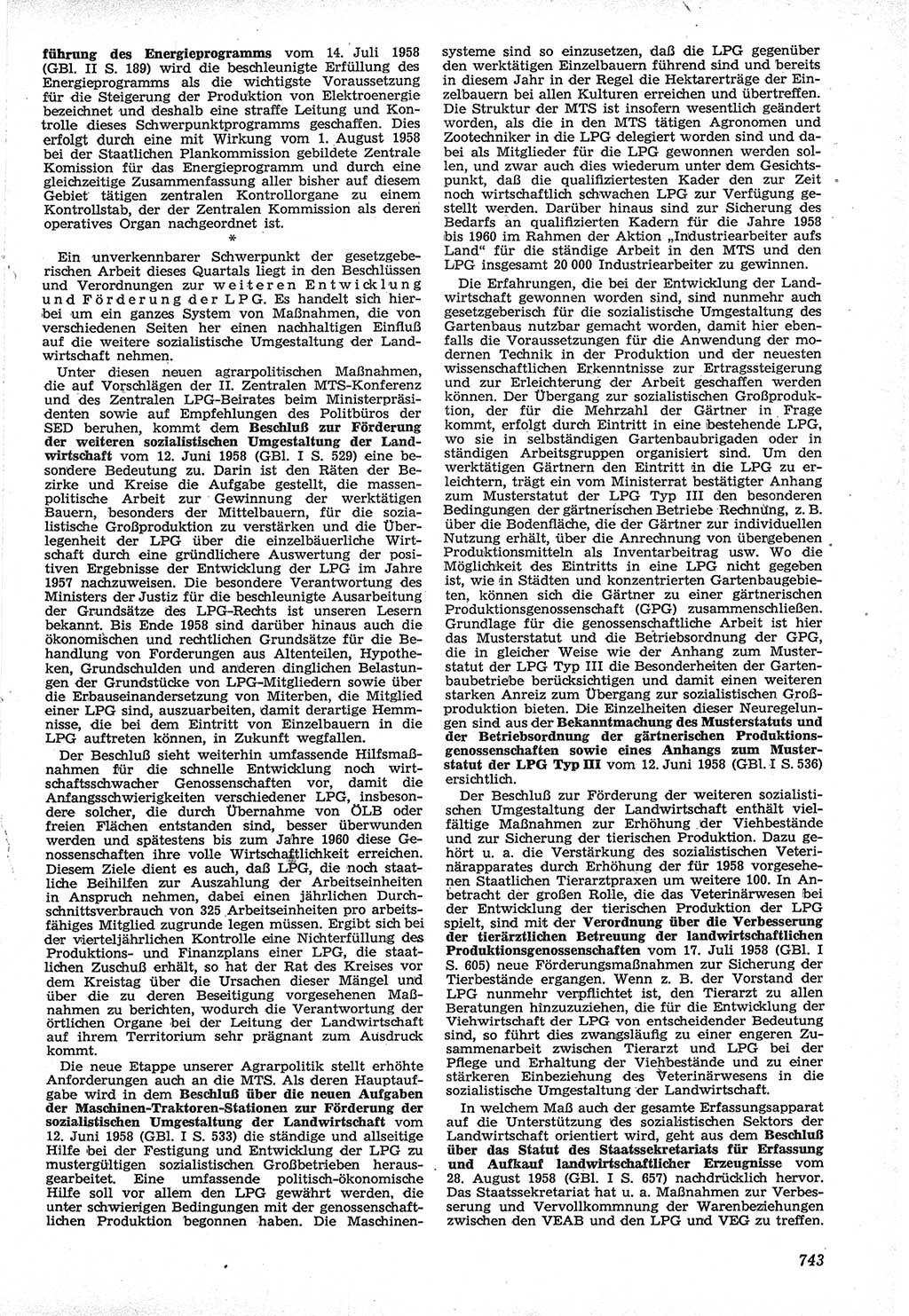 Neue Justiz (NJ), Zeitschrift für Recht und Rechtswissenschaft [Deutsche Demokratische Republik (DDR)], 12. Jahrgang 1958, Seite 743 (NJ DDR 1958, S. 743)