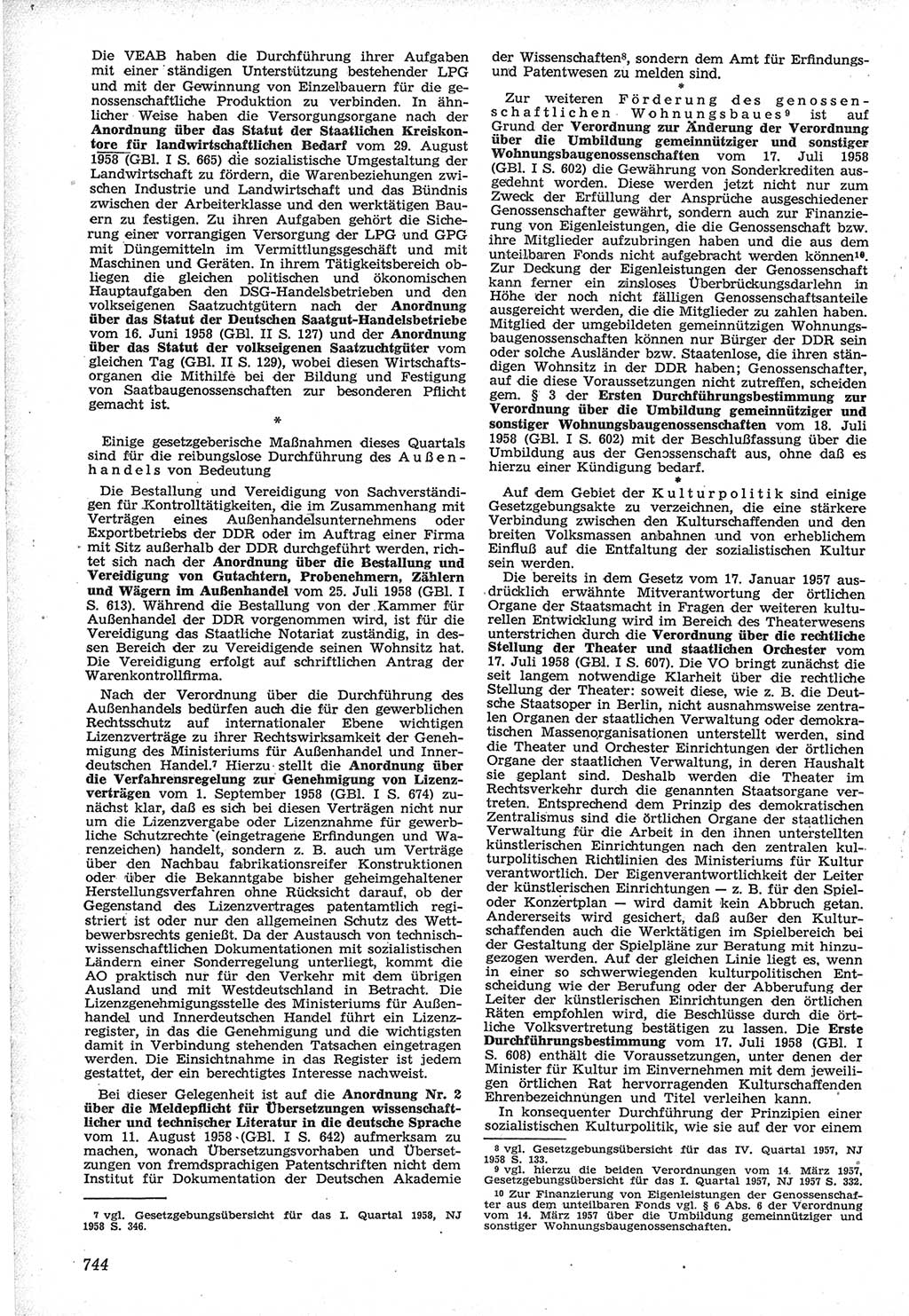 Neue Justiz (NJ), Zeitschrift für Recht und Rechtswissenschaft [Deutsche Demokratische Republik (DDR)], 12. Jahrgang 1958, Seite 744 (NJ DDR 1958, S. 744)