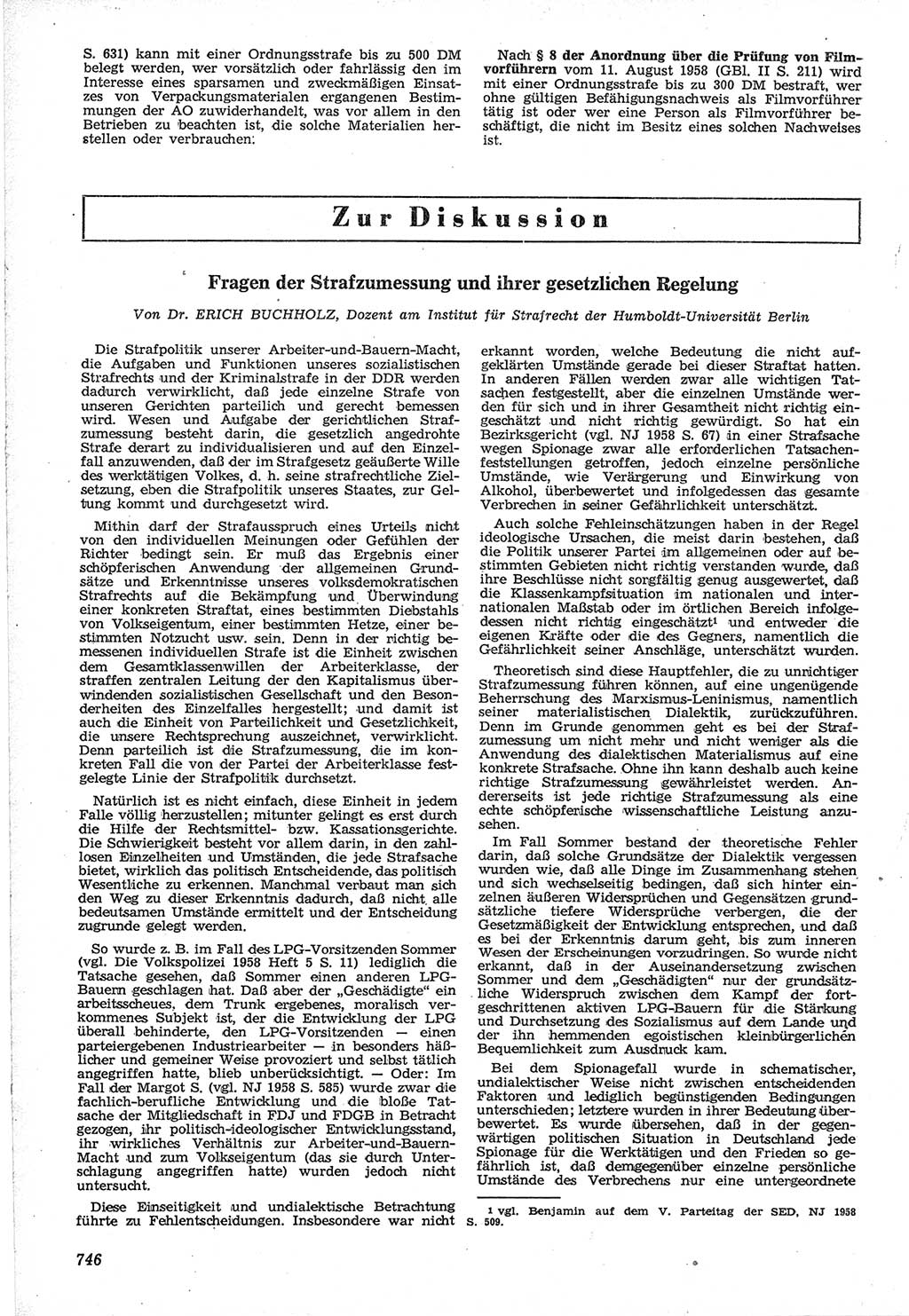 Neue Justiz (NJ), Zeitschrift für Recht und Rechtswissenschaft [Deutsche Demokratische Republik (DDR)], 12. Jahrgang 1958, Seite 746 (NJ DDR 1958, S. 746)