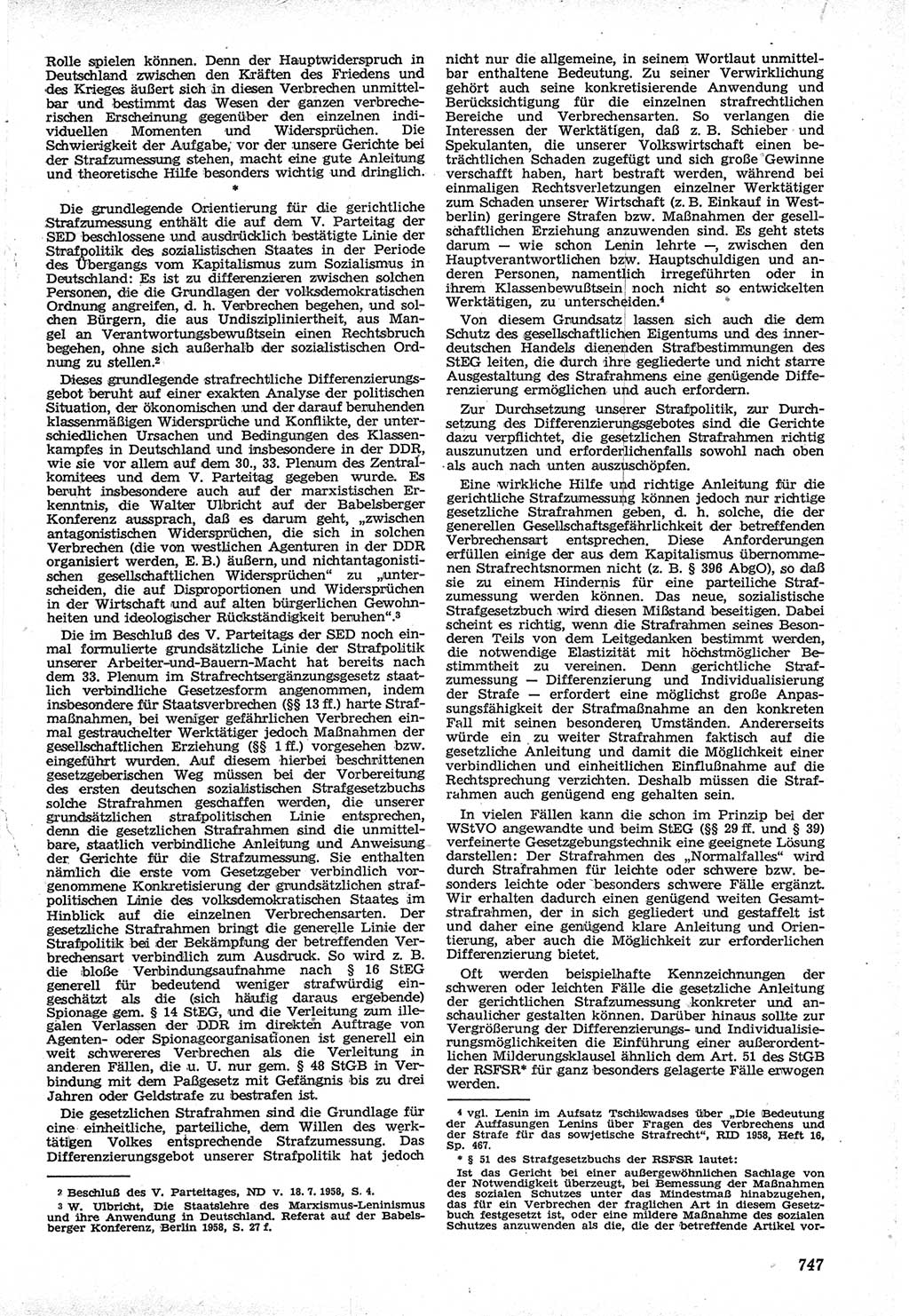 Neue Justiz (NJ), Zeitschrift für Recht und Rechtswissenschaft [Deutsche Demokratische Republik (DDR)], 12. Jahrgang 1958, Seite 747 (NJ DDR 1958, S. 747)