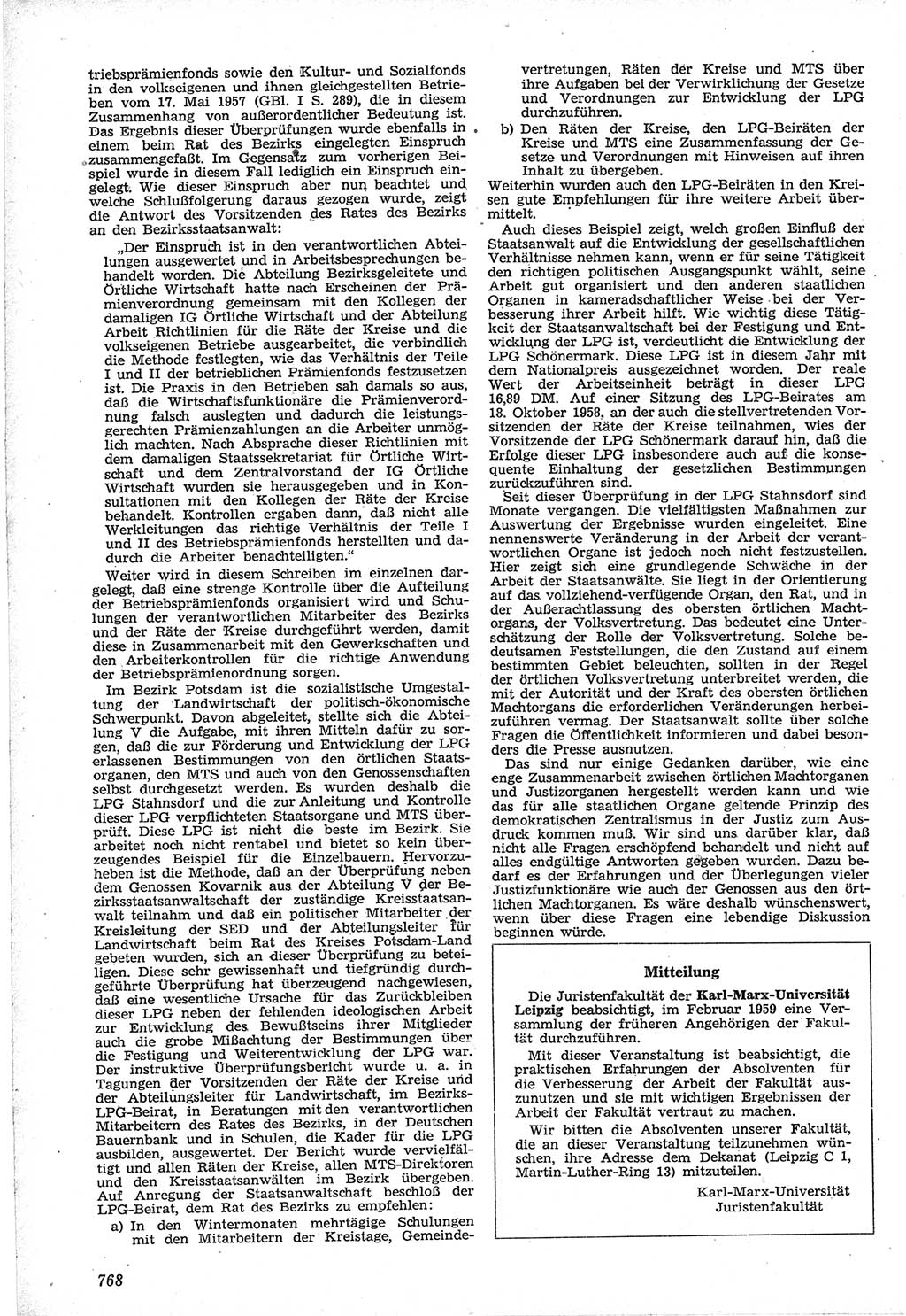 Neue Justiz (NJ), Zeitschrift für Recht und Rechtswissenschaft [Deutsche Demokratische Republik (DDR)], 12. Jahrgang 1958, Seite 768 (NJ DDR 1958, S. 768)