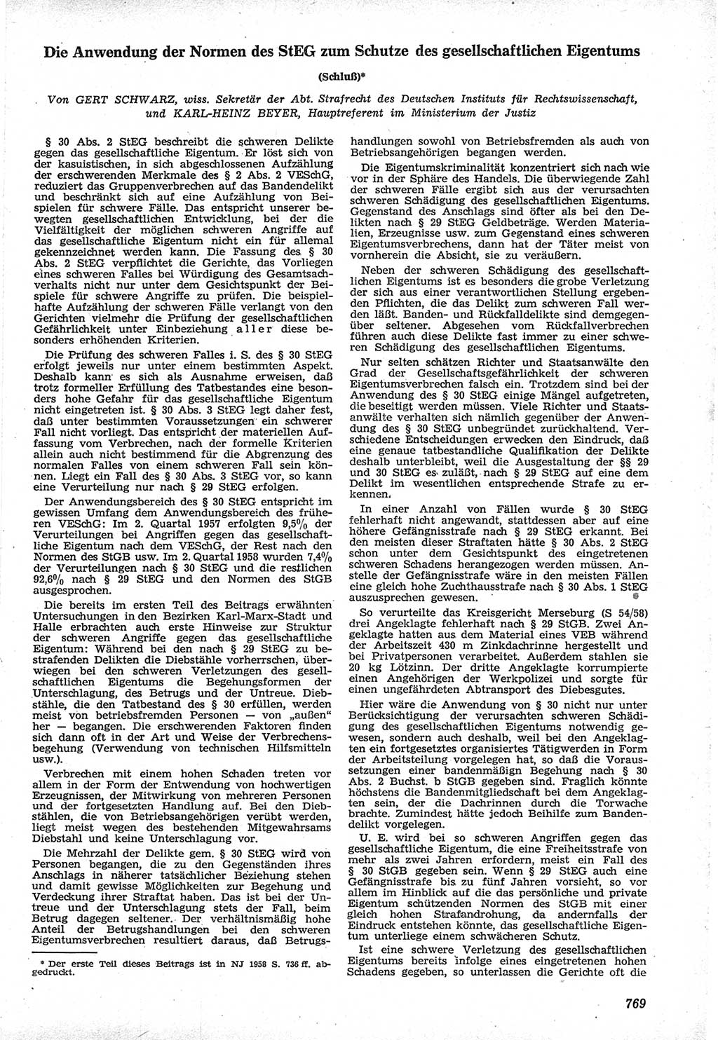 Neue Justiz (NJ), Zeitschrift für Recht und Rechtswissenschaft [Deutsche Demokratische Republik (DDR)], 12. Jahrgang 1958, Seite 769 (NJ DDR 1958, S. 769)