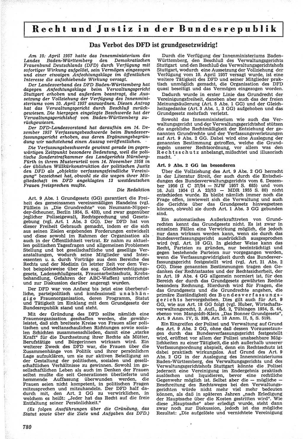 Neue Justiz (NJ), Zeitschrift für Recht und Rechtswissenschaft [Deutsche Demokratische Republik (DDR)], 12. Jahrgang 1958, Seite 780 (NJ DDR 1958, S. 780)