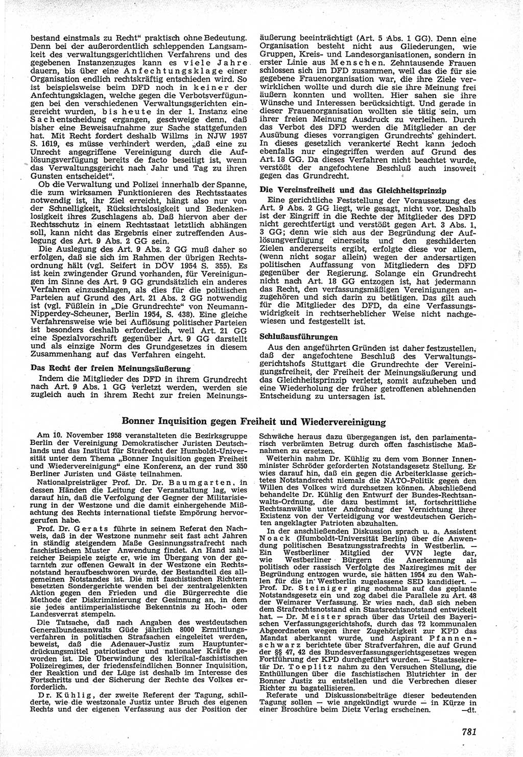 Neue Justiz (NJ), Zeitschrift für Recht und Rechtswissenschaft [Deutsche Demokratische Republik (DDR)], 12. Jahrgang 1958, Seite 781 (NJ DDR 1958, S. 781)