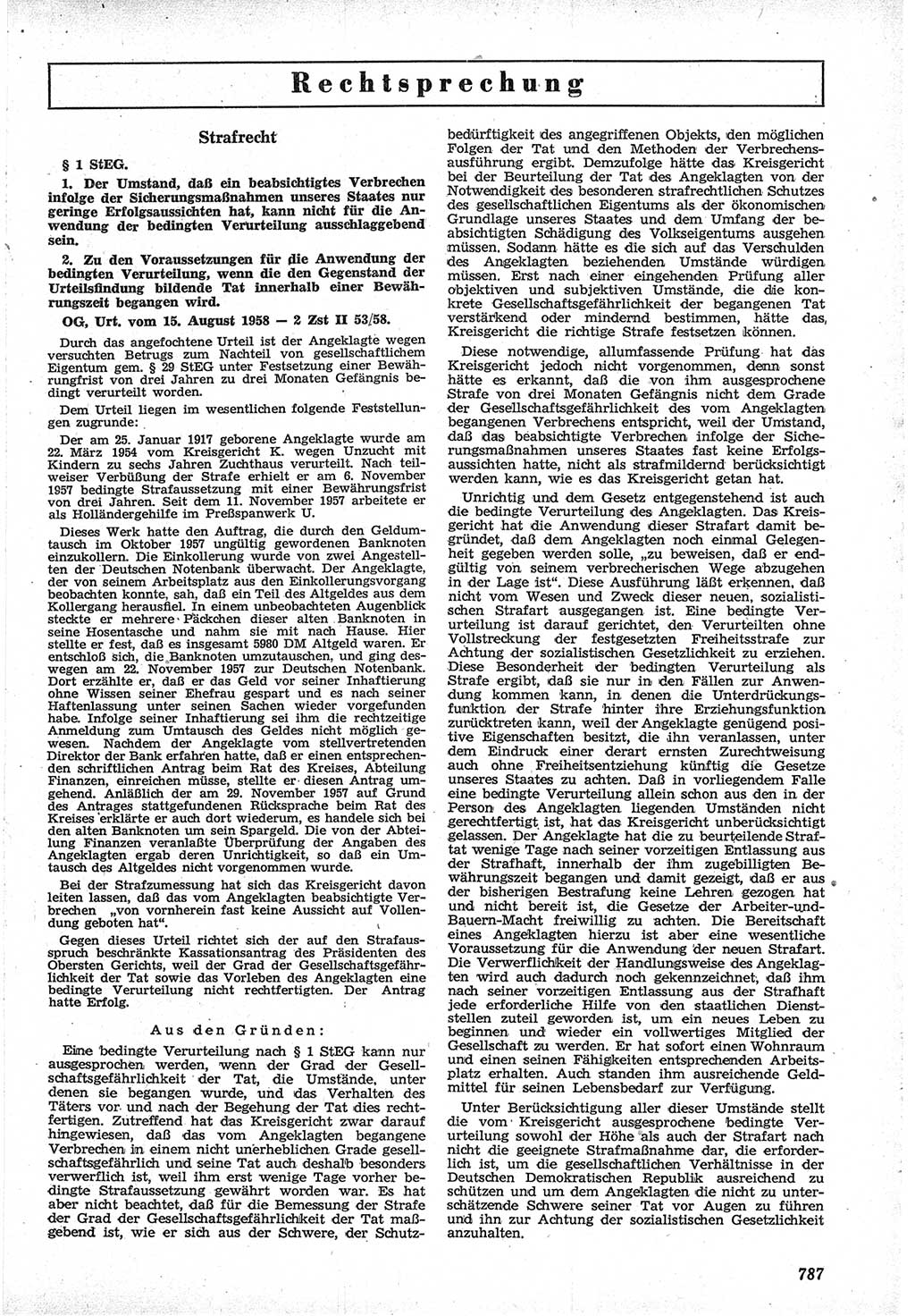 Neue Justiz (NJ), Zeitschrift für Recht und Rechtswissenschaft [Deutsche Demokratische Republik (DDR)], 12. Jahrgang 1958, Seite 787 (NJ DDR 1958, S. 787)