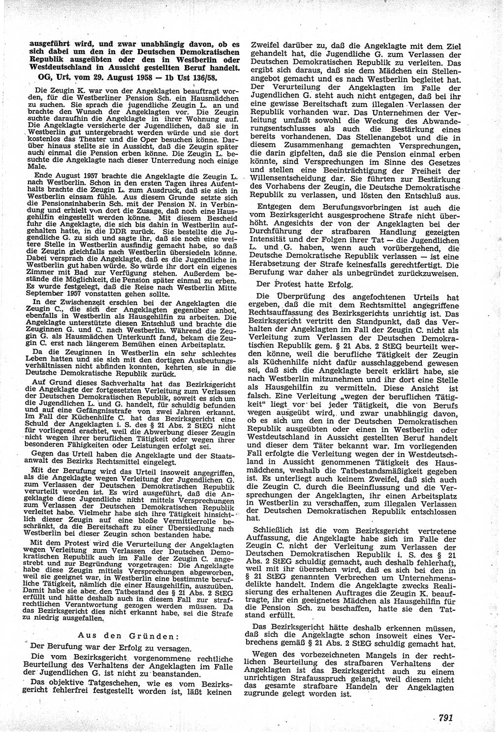 Neue Justiz (NJ), Zeitschrift für Recht und Rechtswissenschaft [Deutsche Demokratische Republik (DDR)], 12. Jahrgang 1958, Seite 791 (NJ DDR 1958, S. 791)