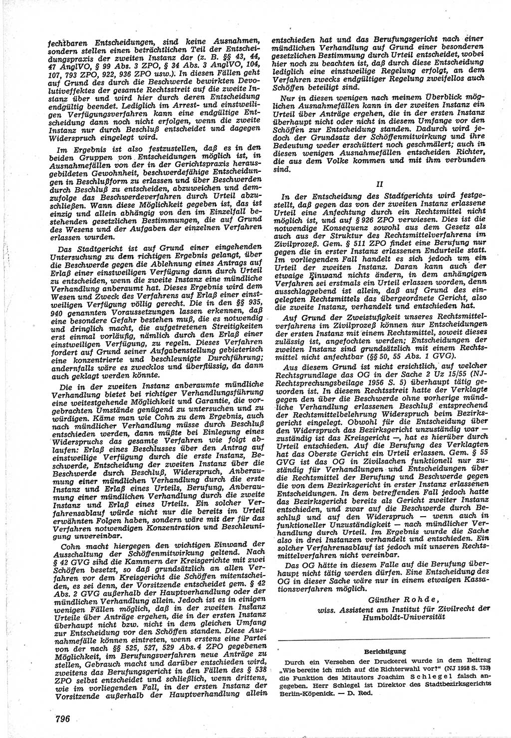Neue Justiz (NJ), Zeitschrift für Recht und Rechtswissenschaft [Deutsche Demokratische Republik (DDR)], 12. Jahrgang 1958, Seite 796 (NJ DDR 1958, S. 796)