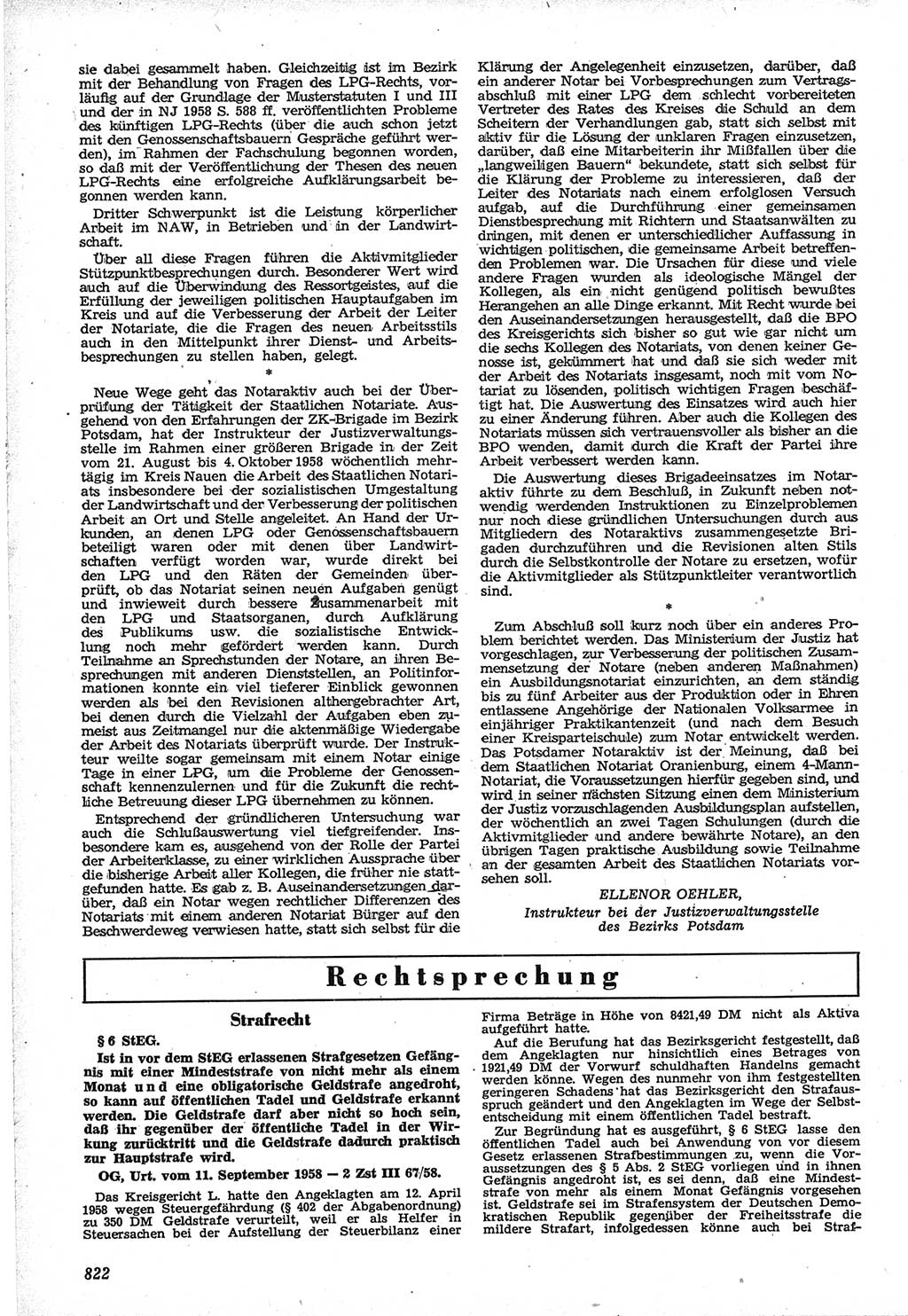 Neue Justiz (NJ), Zeitschrift für Recht und Rechtswissenschaft [Deutsche Demokratische Republik (DDR)], 12. Jahrgang 1958, Seite 822 (NJ DDR 1958, S. 822)