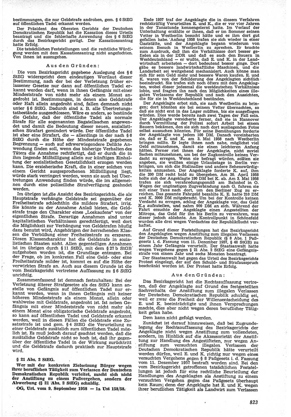 Neue Justiz (NJ), Zeitschrift für Recht und Rechtswissenschaft [Deutsche Demokratische Republik (DDR)], 12. Jahrgang 1958, Seite 823 (NJ DDR 1958, S. 823)