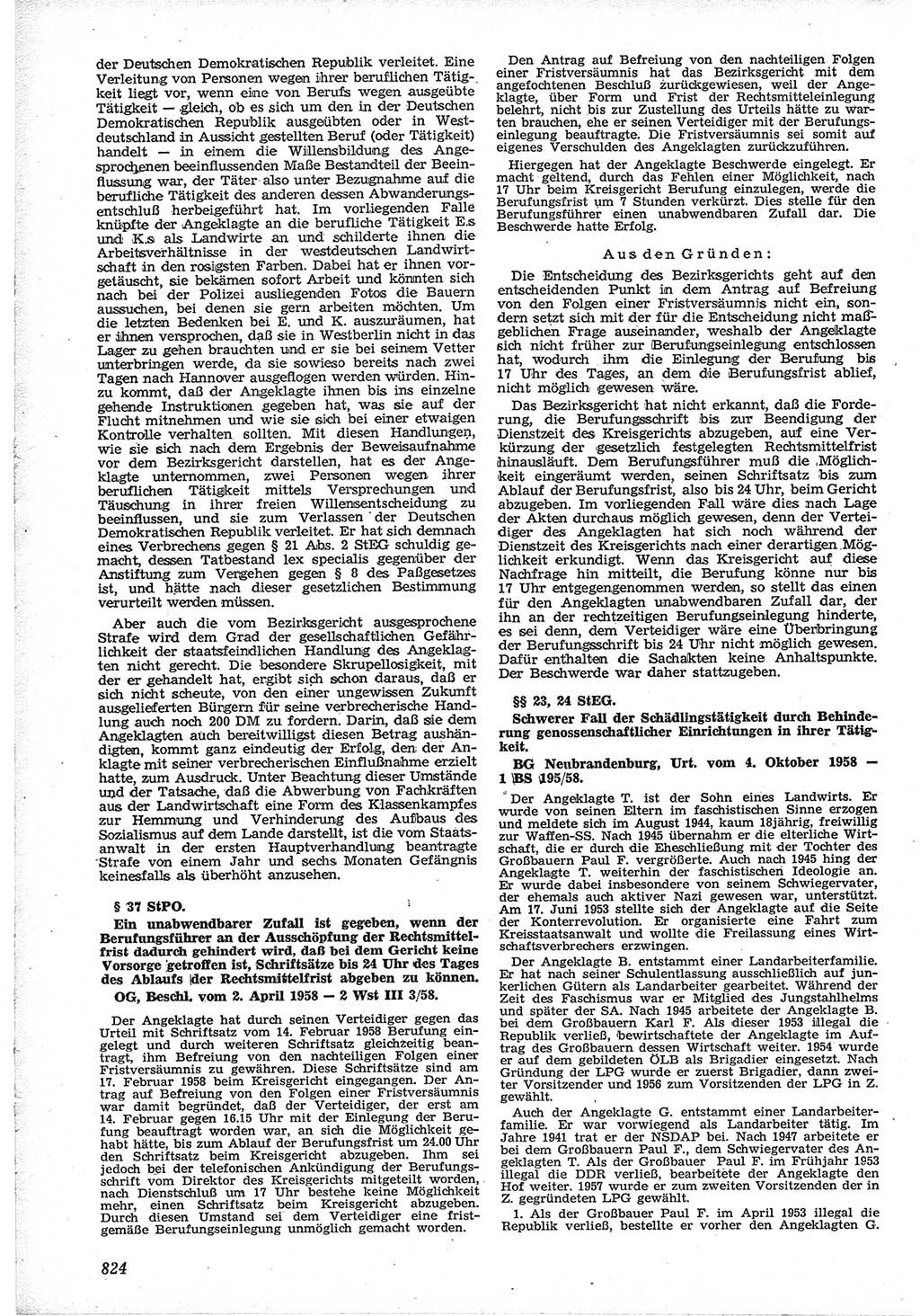 Neue Justiz (NJ), Zeitschrift für Recht und Rechtswissenschaft [Deutsche Demokratische Republik (DDR)], 12. Jahrgang 1958, Seite 824 (NJ DDR 1958, S. 824)