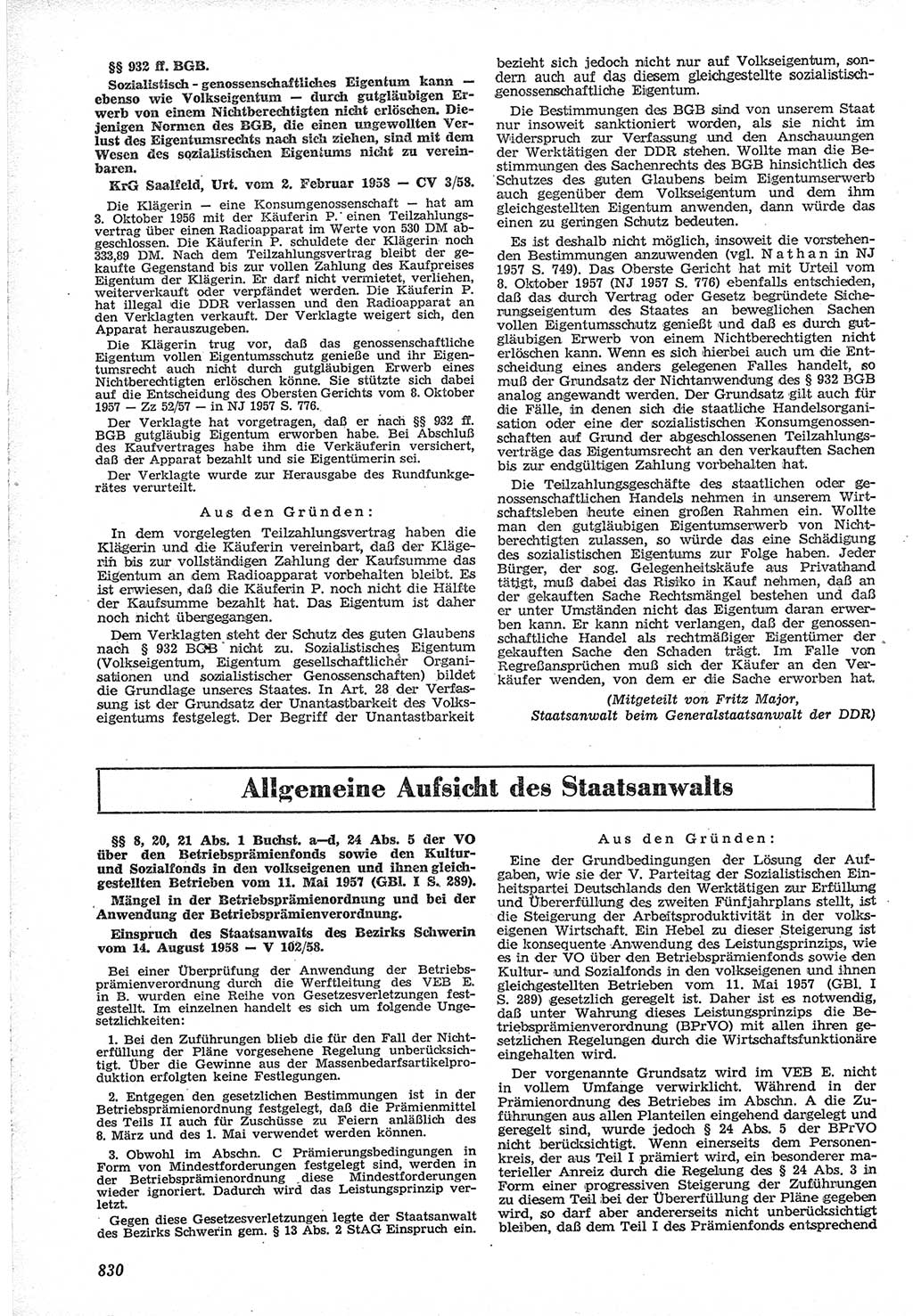 Neue Justiz (NJ), Zeitschrift für Recht und Rechtswissenschaft [Deutsche Demokratische Republik (DDR)], 12. Jahrgang 1958, Seite 830 (NJ DDR 1958, S. 830)