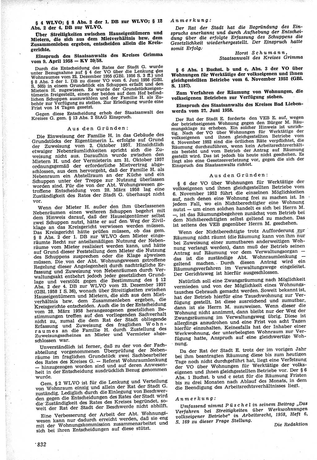 Neue Justiz (NJ), Zeitschrift für Recht und Rechtswissenschaft [Deutsche Demokratische Republik (DDR)], 12. Jahrgang 1958, Seite 832 (NJ DDR 1958, S. 832)