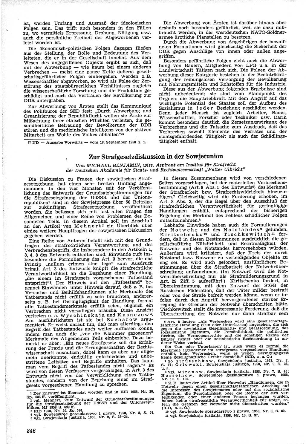 Neue Justiz (NJ), Zeitschrift für Recht und Rechtswissenschaft [Deutsche Demokratische Republik (DDR)], 12. Jahrgang 1958, Seite 846 (NJ DDR 1958, S. 846)