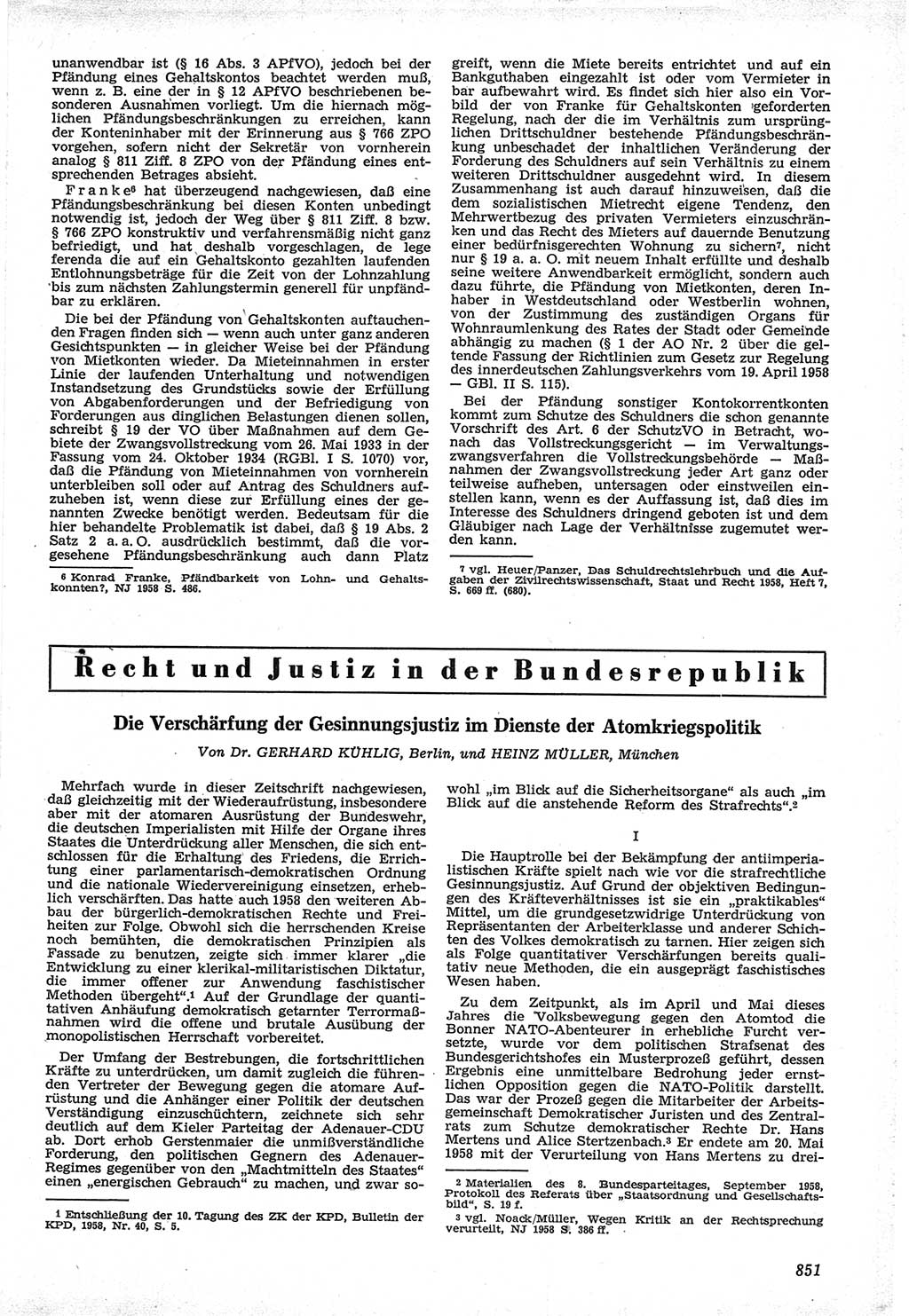 Neue Justiz (NJ), Zeitschrift für Recht und Rechtswissenschaft [Deutsche Demokratische Republik (DDR)], 12. Jahrgang 1958, Seite 851 (NJ DDR 1958, S. 851)