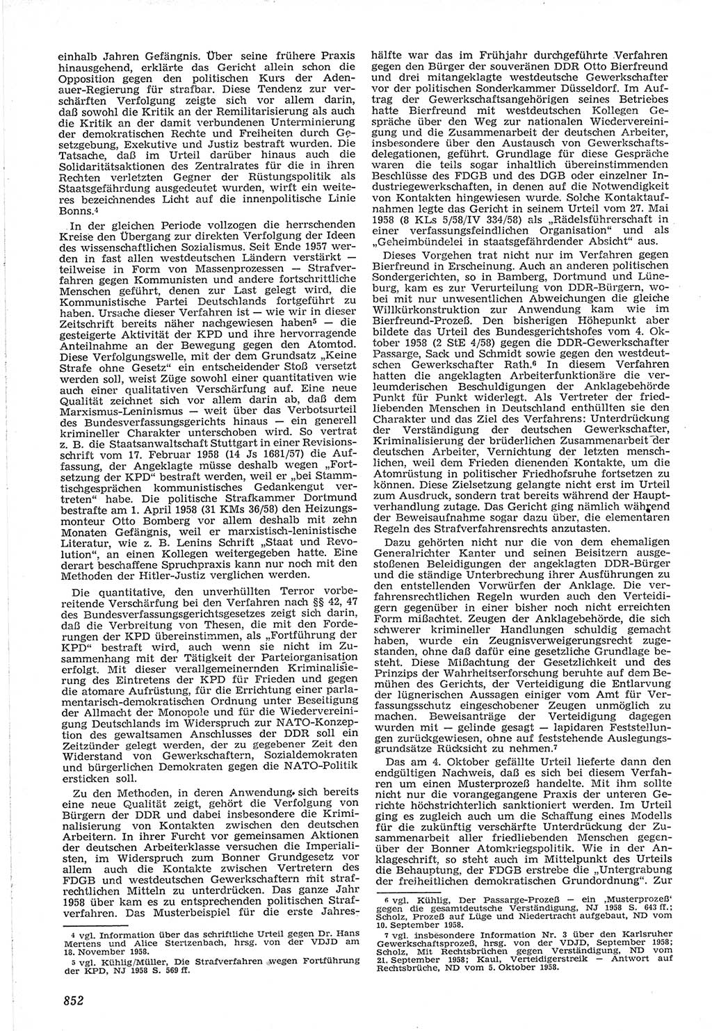 Neue Justiz (NJ), Zeitschrift für Recht und Rechtswissenschaft [Deutsche Demokratische Republik (DDR)], 12. Jahrgang 1958, Seite 852 (NJ DDR 1958, S. 852)