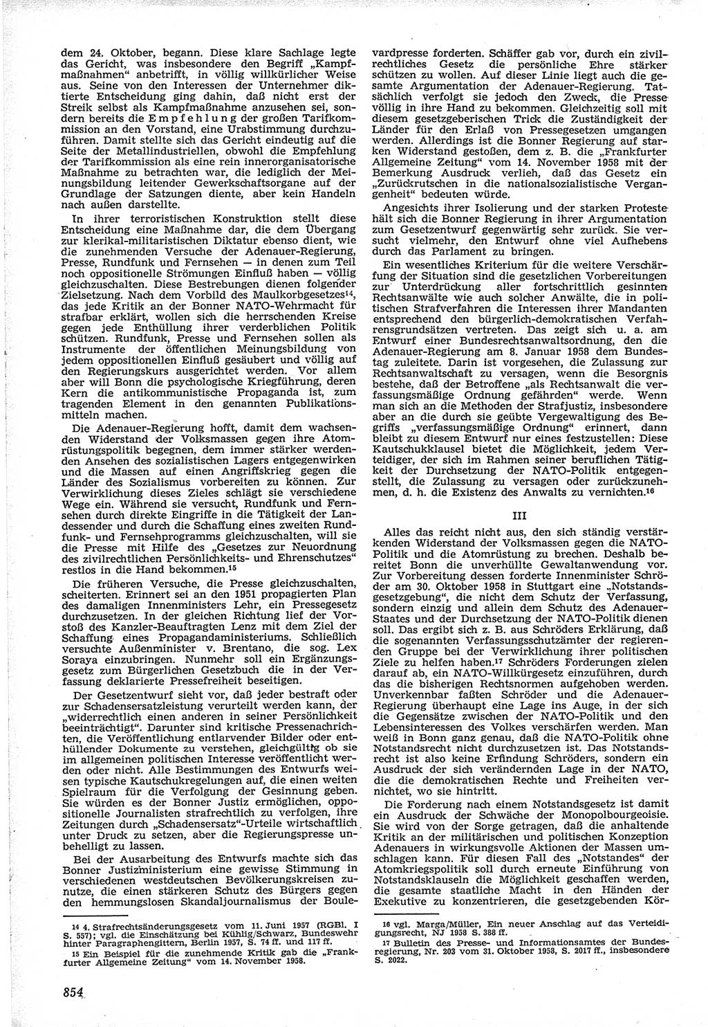 Neue Justiz (NJ), Zeitschrift für Recht und Rechtswissenschaft [Deutsche Demokratische Republik (DDR)], 12. Jahrgang 1958, Seite 854 (NJ DDR 1958, S. 854)