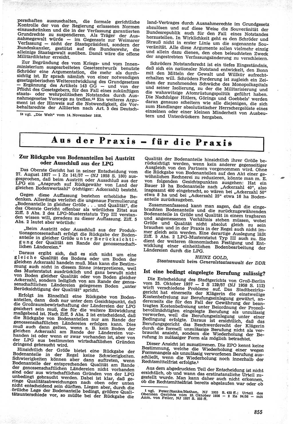 Neue Justiz (NJ), Zeitschrift für Recht und Rechtswissenschaft [Deutsche Demokratische Republik (DDR)], 12. Jahrgang 1958, Seite 855 (NJ DDR 1958, S. 855)