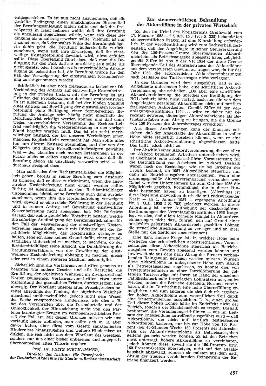 Neue Justiz (NJ), Zeitschrift für Recht und Rechtswissenschaft [Deutsche Demokratische Republik (DDR)], 12. Jahrgang 1958, Seite 857 (NJ DDR 1958, S. 857)