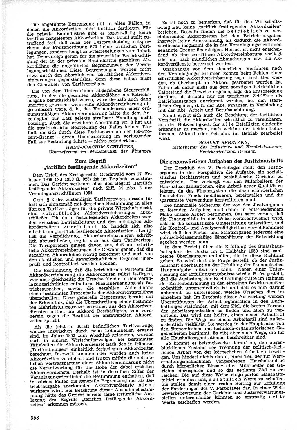 Neue Justiz (NJ), Zeitschrift für Recht und Rechtswissenschaft [Deutsche Demokratische Republik (DDR)], 12. Jahrgang 1958, Seite 858 (NJ DDR 1958, S. 858)