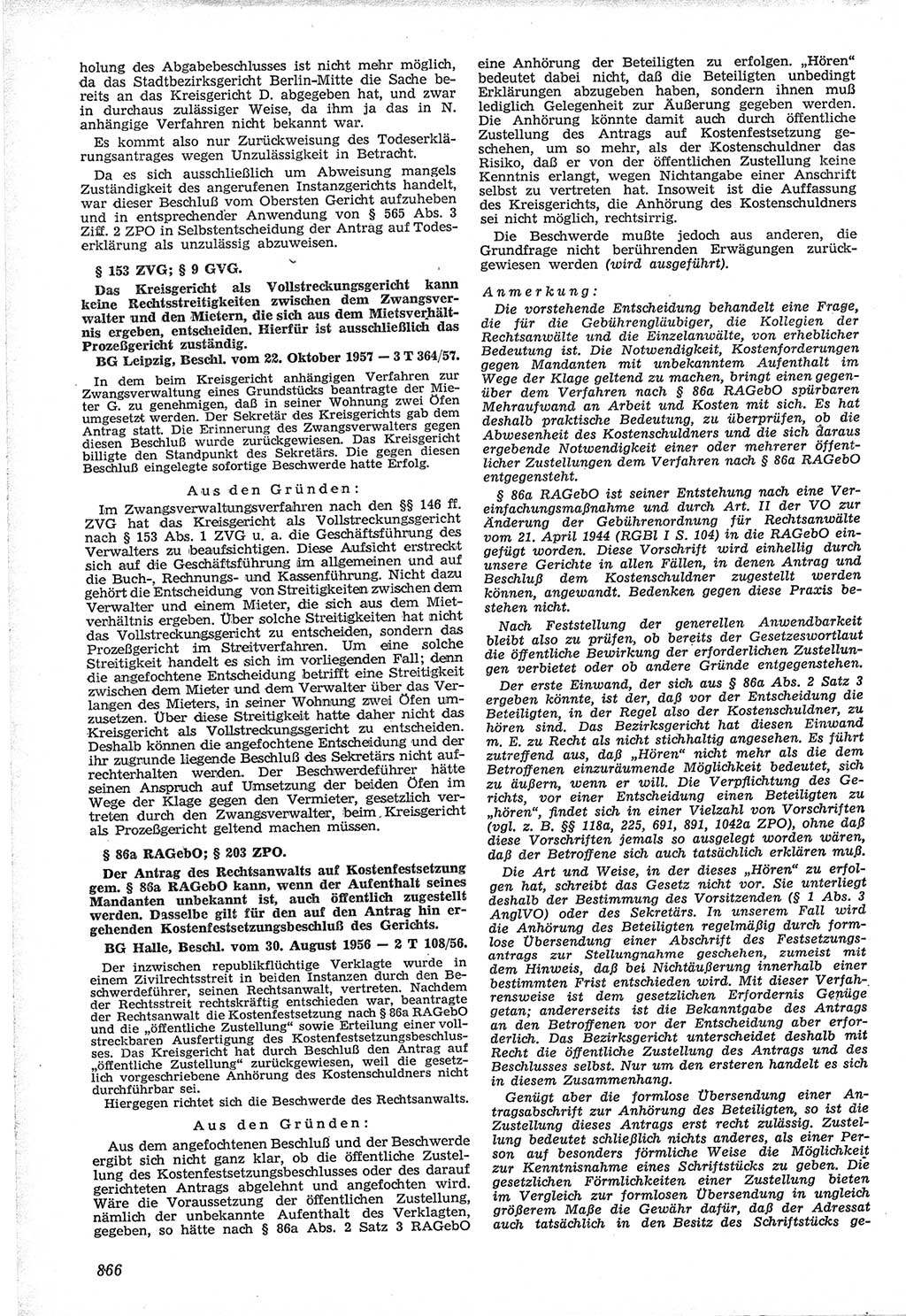 Neue Justiz (NJ), Zeitschrift für Recht und Rechtswissenschaft [Deutsche Demokratische Republik (DDR)], 12. Jahrgang 1958, Seite 866 (NJ DDR 1958, S. 866)