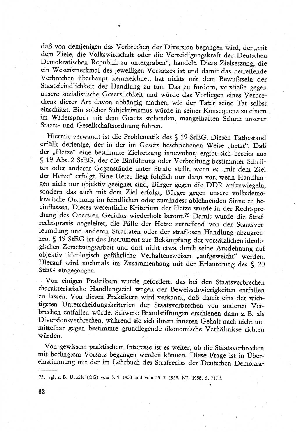 Beiträge zum Strafrecht [Deutsche Demokratische Republik (DDR)], Staatsverbrechen 1959, Seite 62 (Beitr. Strafr. DDR St.-Verbr. 1959, S. 62)