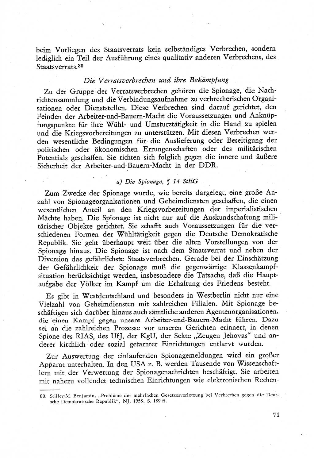 Beiträge zum Strafrecht [Deutsche Demokratische Republik (DDR)], Staatsverbrechen 1959, Seite 71 (Beitr. Strafr. DDR St.-Verbr. 1959, S. 71)