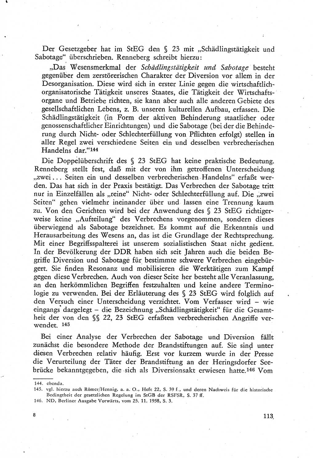 BeitrÃ¤ge zum Strafrecht [Deutsche Demokratische Republik (DDR)], Staatsverbrechen 1959, Seite 113 (Beitr. Strafr. DDR St.-Verbr. 1959, S. 113)