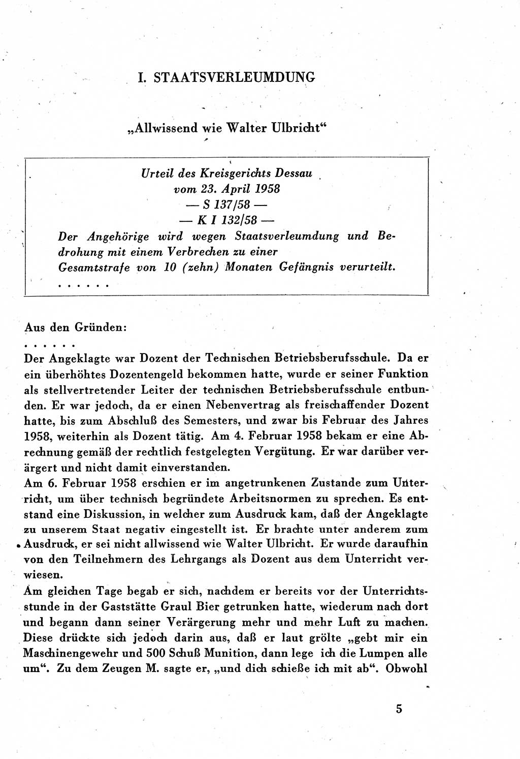 Dokumente des Unrechts, das SED-Regime [Deutsche Demokratische Republik (DDR)] in der Praxis, Bundesministerium für gesamtdeutsche Fragen (BMG) [Bundesrepublik Deutschland (BRD)] 1959, Seite 5 (Dok. UnR. SED-Reg. DDR BMG BRD 1959, S. 5)
