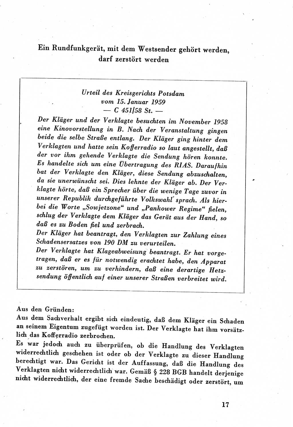 Dokumente des Unrechts, das SED-Regime [Deutsche Demokratische Republik (DDR)] in der Praxis, Bundesministerium für gesamtdeutsche Fragen (BMG) [Bundesrepublik Deutschland (BRD)] 1959, Seite 17 (Dok. UnR. SED-Reg. DDR BMG BRD 1959, S. 17)