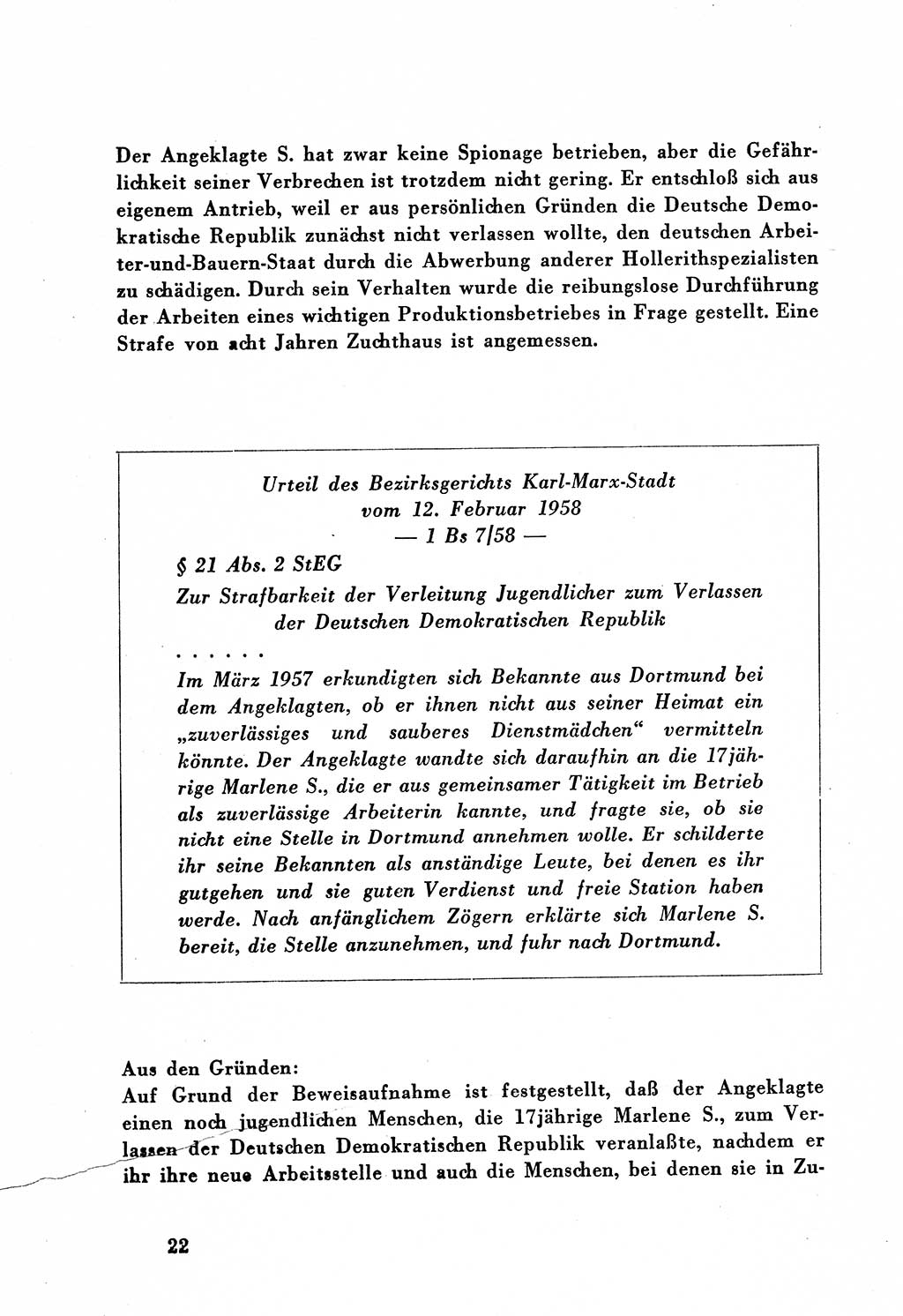 Dokumente des Unrechts, das SED-Regime [Deutsche Demokratische Republik (DDR)] in der Praxis, Bundesministerium für gesamtdeutsche Fragen (BMG) [Bundesrepublik Deutschland (BRD)] 1959, Seite 22 (Dok. UnR. SED-Reg. DDR BMG BRD 1959, S. 22)