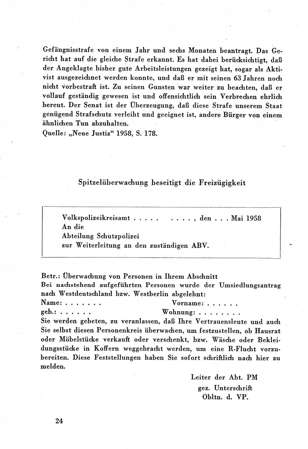 Dokumente des Unrechts, das SED-Regime [Deutsche Demokratische Republik (DDR)] in der Praxis, Bundesministerium für gesamtdeutsche Fragen (BMG) [Bundesrepublik Deutschland (BRD)] 1959, Seite 24 (Dok. UnR. SED-Reg. DDR BMG BRD 1959, S. 24)