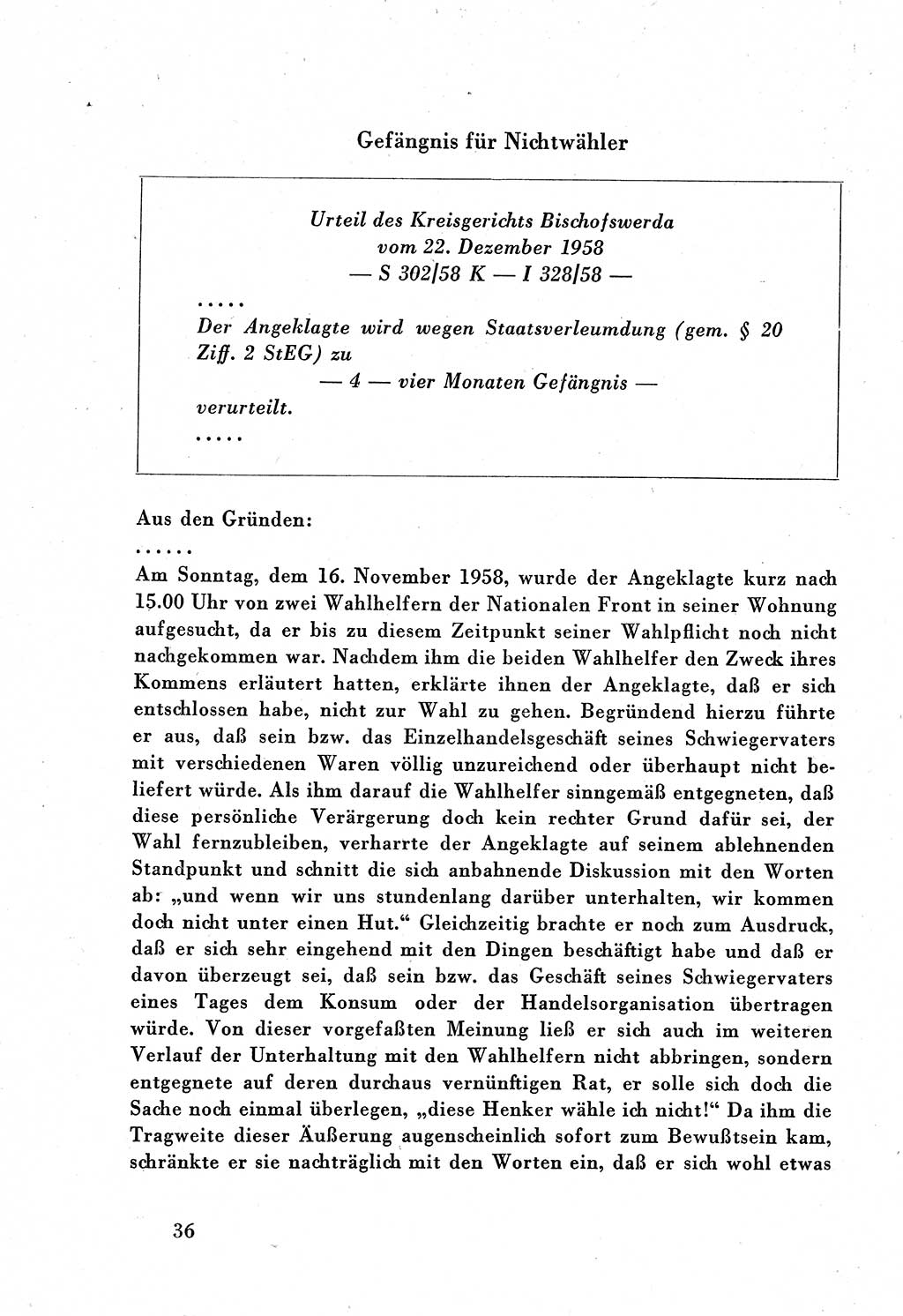 Dokumente des Unrechts, das SED-Regime [Deutsche Demokratische Republik (DDR)] in der Praxis, Bundesministerium für gesamtdeutsche Fragen (BMG) [Bundesrepublik Deutschland (BRD)] 1959, Seite 36 (Dok. UnR. SED-Reg. DDR BMG BRD 1959, S. 36)