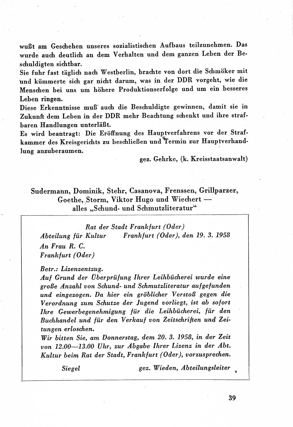 Dokumente des Unrechts, das SED-Regime [Deutsche Demokratische Republik (DDR)] in der Praxis, Bundesministerium für gesamtdeutsche Fragen (BMG) [Bundesrepublik Deutschland (BRD)] 1959, Seite 39 (Dok. UnR. SED-Reg. DDR BMG BRD 1959, S. 39)