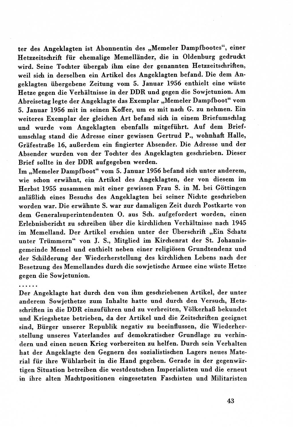 Dokumente des Unrechts, das SED-Regime [Deutsche Demokratische Republik (DDR)] in der Praxis, Bundesministerium für gesamtdeutsche Fragen (BMG) [Bundesrepublik Deutschland (BRD)] 1959, Seite 43 (Dok. UnR. SED-Reg. DDR BMG BRD 1959, S. 43)