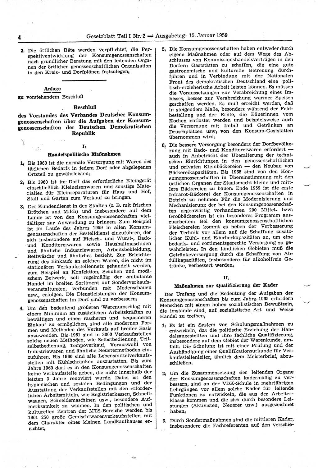 Gesetzblatt (GBl.) der Deutschen Demokratischen Republik (DDR) Teil Ⅰ 1959, Seite 4 (GBl. DDR Ⅰ 1959, S. 4)