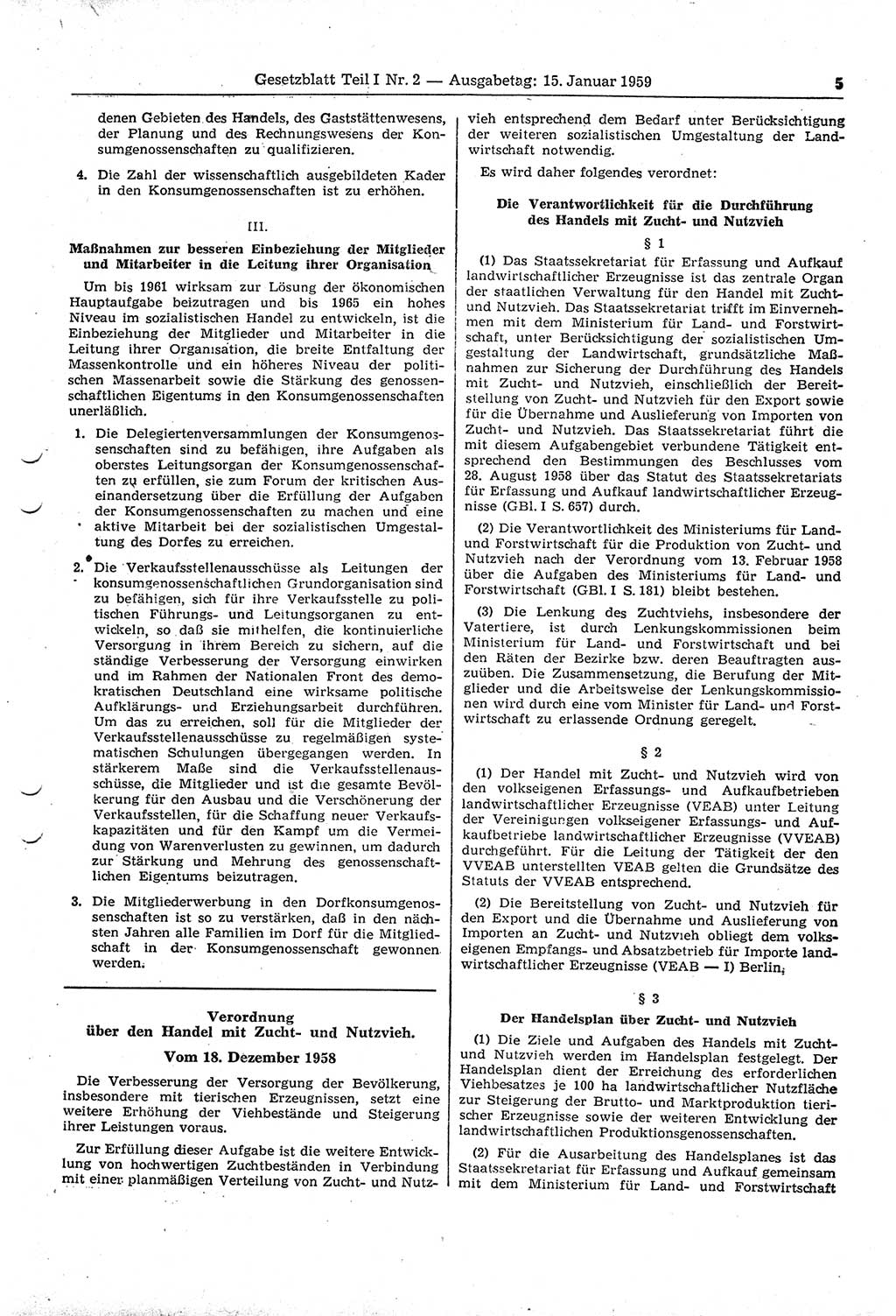 Gesetzblatt (GBl.) der Deutschen Demokratischen Republik (DDR) Teil Ⅰ 1959, Seite 5 (GBl. DDR Ⅰ 1959, S. 5)