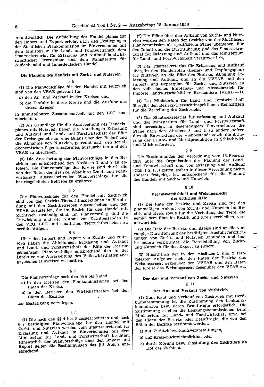 Gesetzblatt (GBl.) der Deutschen Demokratischen Republik (DDR) Teil Ⅰ 1959, Seite 6 (GBl. DDR Ⅰ 1959, S. 6)
