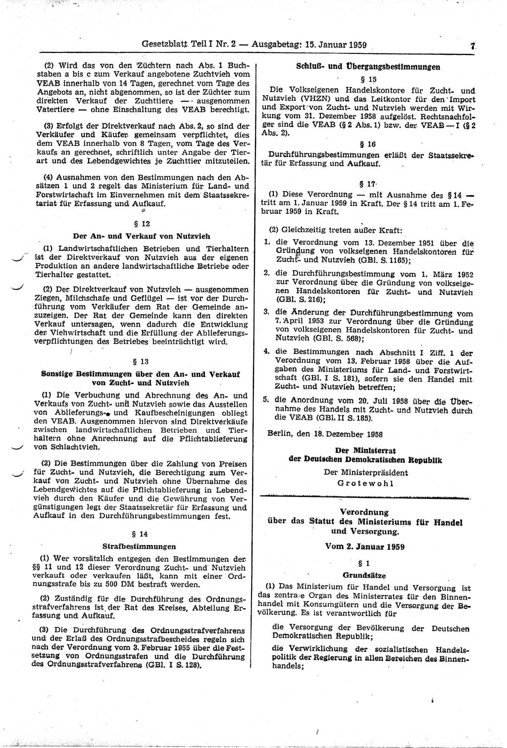 Gesetzblatt (GBl.) der Deutschen Demokratischen Republik (DDR) Teil Ⅰ 1959, Seite 7 (GBl. DDR Ⅰ 1959, S. 7)