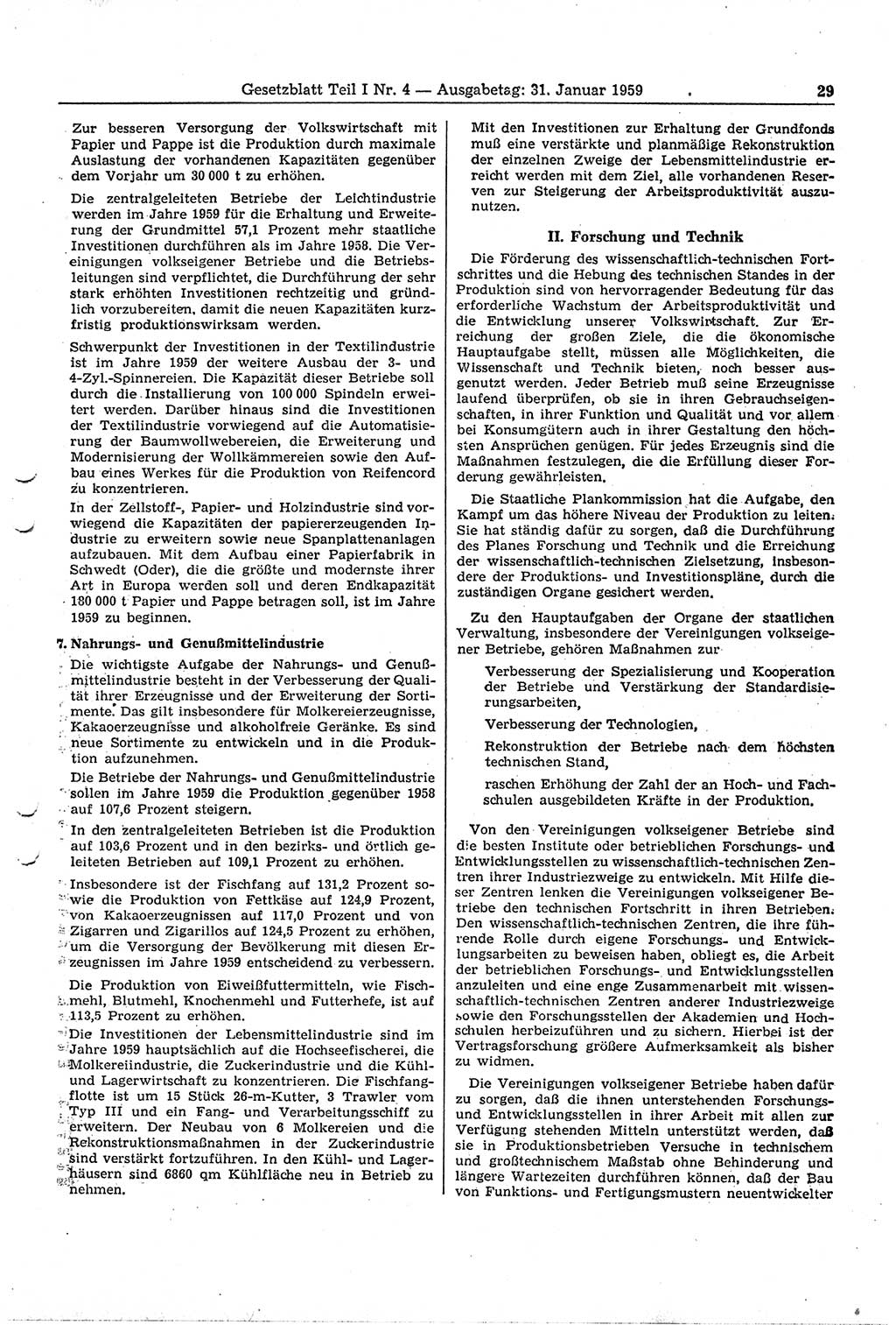 Gesetzblatt (GBl.) der Deutschen Demokratischen Republik (DDR) Teil Ⅰ 1959, Seite 29 (GBl. DDR Ⅰ 1959, S. 29)