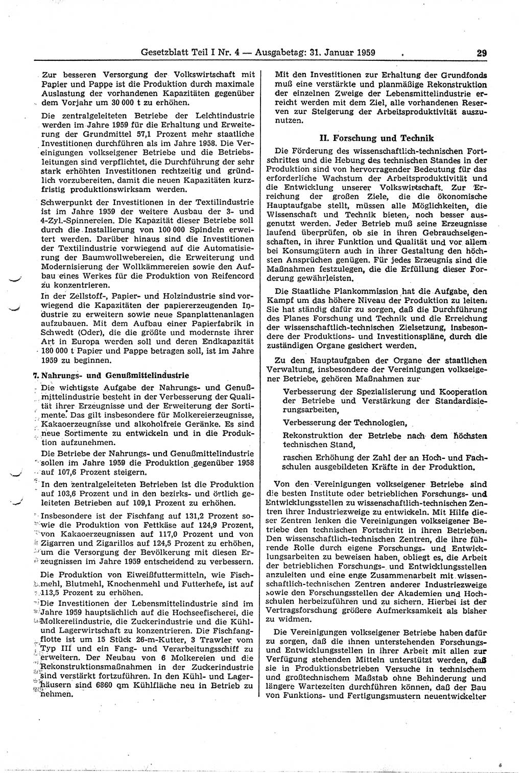 Gesetzblatt (GBl.) der Deutschen Demokratischen Republik (DDR) Teil Ⅰ 1959, Seite 29 (GBl. DDR Ⅰ 1959, S. 29)