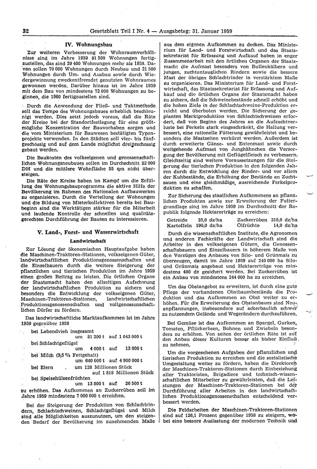 Gesetzblatt (GBl.) der Deutschen Demokratischen Republik (DDR) Teil Ⅰ 1959, Seite 32 (GBl. DDR Ⅰ 1959, S. 32)