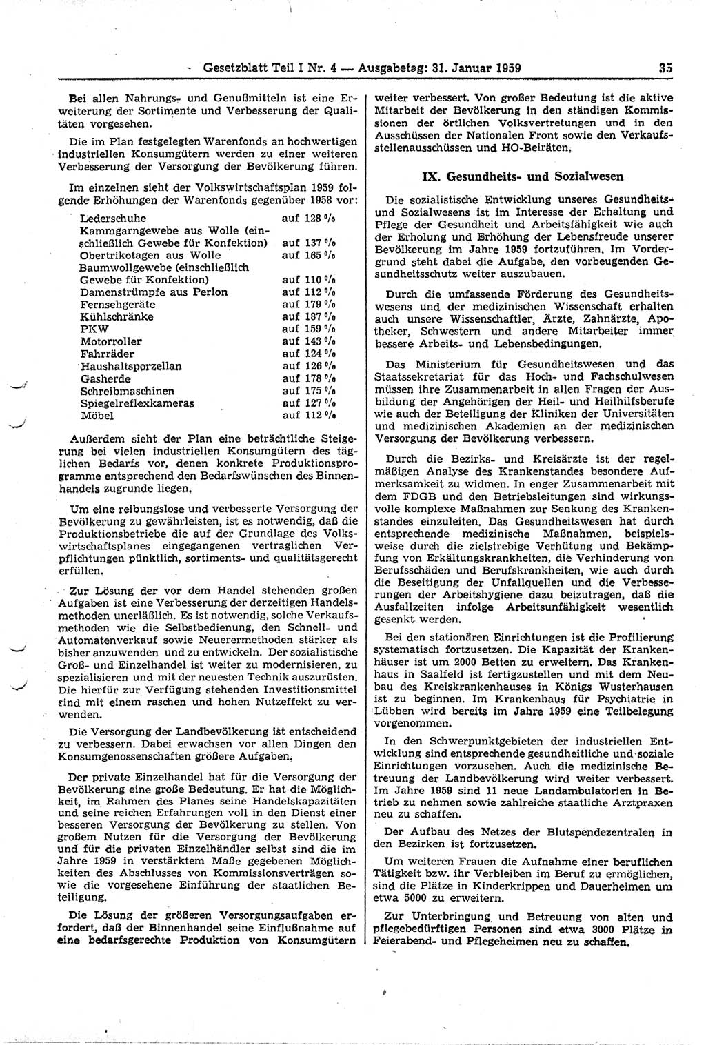 Gesetzblatt (GBl.) der Deutschen Demokratischen Republik (DDR) Teil Ⅰ 1959, Seite 35 (GBl. DDR Ⅰ 1959, S. 35)