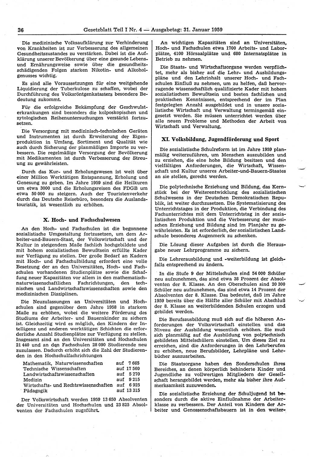 Gesetzblatt (GBl.) der Deutschen Demokratischen Republik (DDR) Teil Ⅰ 1959, Seite 36 (GBl. DDR Ⅰ 1959, S. 36)
