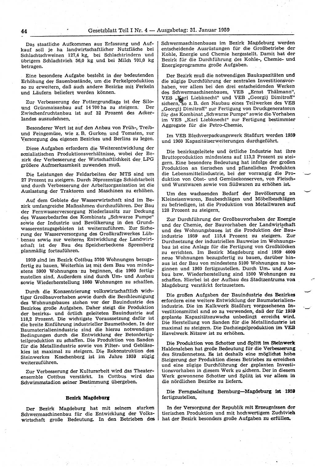 Gesetzblatt (GBl.) der Deutschen Demokratischen Republik (DDR) Teil Ⅰ 1959, Seite 44 (GBl. DDR Ⅰ 1959, S. 44)